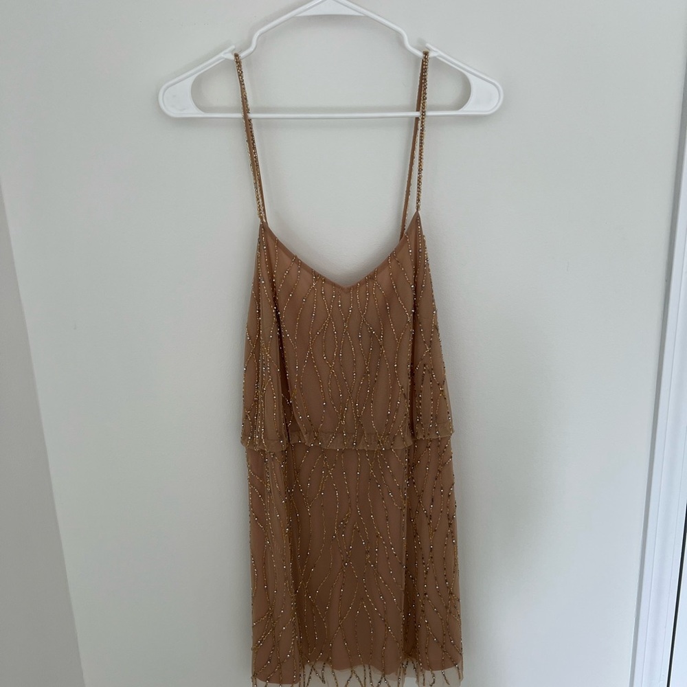 Elegant Tan Beaded Dress
